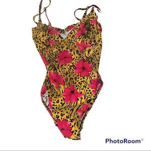 Animal Print and Floral One Piece Swimsuit
